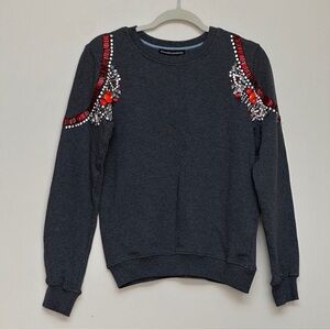 ANTHROPOLOGIE Hemant & Nandita Size Small Jeweled Shoulder Sweatshirt Gray NWT
